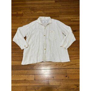 Flax By Angelheart Womens Button Down Shirt Medium Ivory Linen Oversized VTG 80s